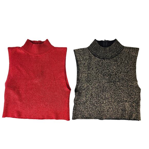 Lot of 2 mock turtleneck dickies modesty panels metallic gold red black one size - Picture 2 of 10